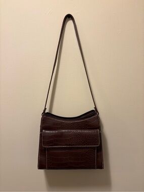 villager Brown Croc-Embossed Crossbody Bag
